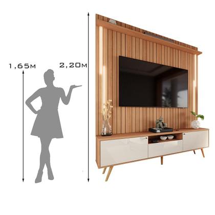 Imagem de Rack Com Painel Sevilla Led Efeito Ripado 3d Para Tv Até 70 Polegadas 183cm Jequitibá/Off White Perolizado