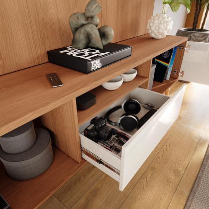 Imagem de Rack Com Painel Sevilla Led Efeito Ripado 3d Para Tv Até 70 Polegadas 183cm Jequitibá/Off White Perolizado