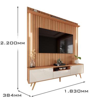 Imagem de Rack Com Painel Sevilla Led Efeito Ripado 3d Para Tv Até 70 Polegadas 183cm Jequitibá/Off White Perolizado