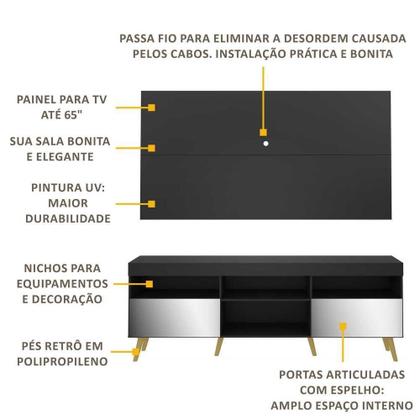 Imagem de Rack com Painel TV 65" Retrô com Espelho Flórida Multimóveis V3138