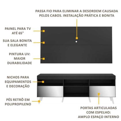 Imagem de Rack com Painel TV 65" Retrô com Espelho Flórida Multimóveis V3138