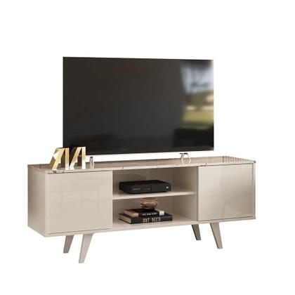Imagem de Rack Decorativo Barca 2 Portas Deslizantes até 50 Calacata/OffWhite G97 - Gran Belo