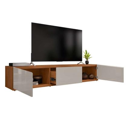 Rack Eros 2 PT 1 GV Cedro e Off White 180 cm - Modern Imagem de Rack Eros 2 PT 1 GV Cedro e Off White 180 cm