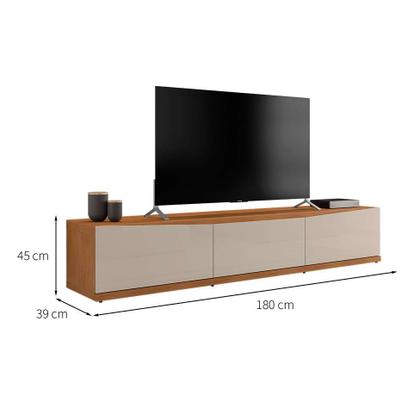 Rack Eros 2 PT 1 GV Cedro e Off White 180 cm - Modern Imagem de Rack Eros 2 PT 1 GV Cedro e Off White 180 cm