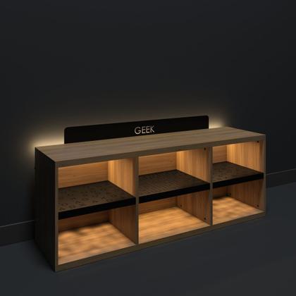 Imagem de Rack Estante Bancada Gamer Geek Madeira Com Metal Com Led Incluso