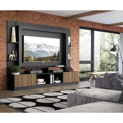 Imagem de Rack Estante c/ Painel e Suporte TV 65" e 2 portas Oslo Multimóveis Preto/Madeirado