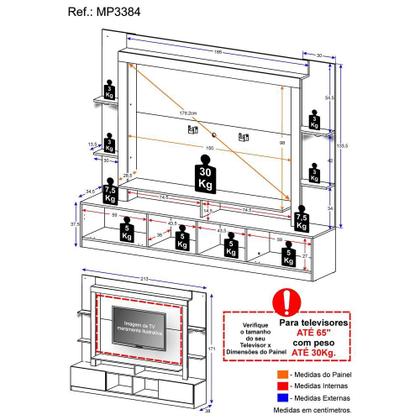Imagem de Rack Estante c/ Suporte TV 65" e Leds Berlim Multimóveis Branco/Tenerife