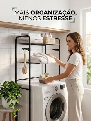 Imagem de Rack Estante Lavanderia Maquina de Lavar Organizaçao Prateleira Aço Maxeb