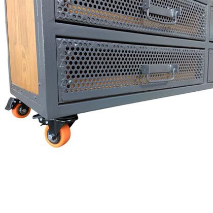 Imagem de Rack Industrial de Madeira e Ferro com 8 Gavetas e 4 Rodízios Cores Grafite e Castanheira