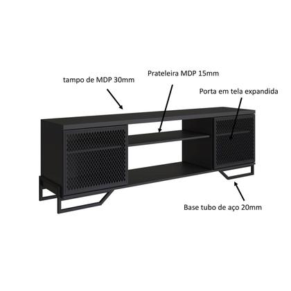 Imagem de Rack Industrial para TV até 60 Polegadas 183cm e Portas Teladas P1027 Preto
