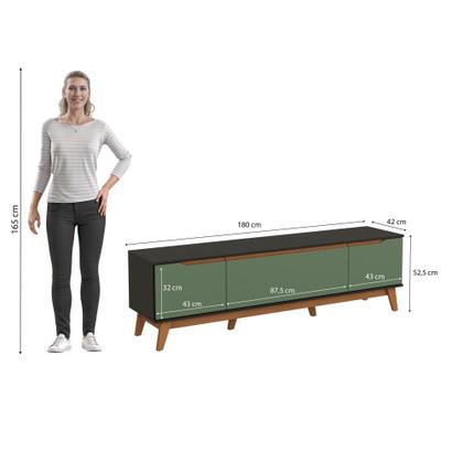 Imagem de Rack Kappesberg 3 Portas Preto Fosco/Verde Oliva 180cm