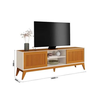 Imagem de Rack King para Tv Até 65 Polegadas 2 Portas Ripado em Impressão 3d Edn Cor Cedro Off White