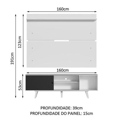 Imagem de Rack Madesa Dubai e Painel para TV até 65 Polegadas com Pés - Branco/Preto 7309