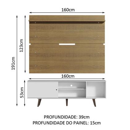 Imagem de Rack Madesa Dubai e Painel para TV até 65 Polegadas com Pés - Branco/Rustic 095Z