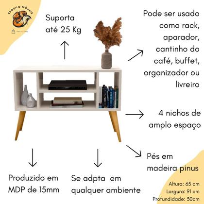 Imagem de Rack Miami 4 Nichos Aparador Buffet Organizador Off White