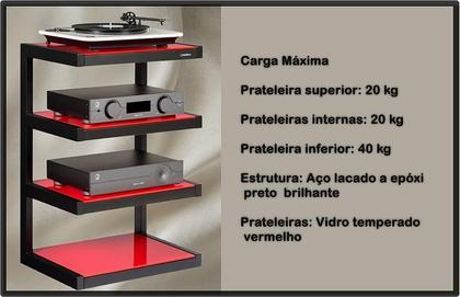 Imagem de Rack Norstone HIFI ESSE c/ Prateleiras de Vidro Cor Vermelho