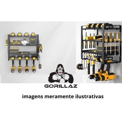 Imagem de Rack Organizador de Ferramentas Gorillaz Preto 3 Prateleiras Porta Furadeira Aço Reforçado Parede 86kg