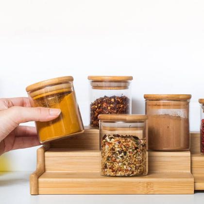 Imagem de Rack Organizador Extensível de Bambu Natural Potes Tempero