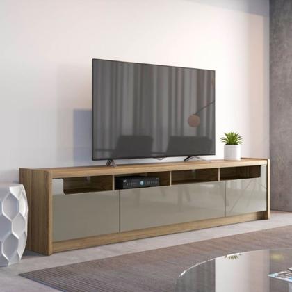 Rack Oslo 220 cm com 3 portas Grigio Gloss/Freijó Província - PROVINCIA Imagem de Rack Oslo 220 cm com 3 portas Grigio Gloss/Freijó Província