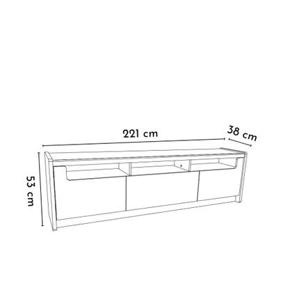Rack Oslo 220 cm com 3 portas Grigio Gloss/Freijó Província - PROVINCIA Imagem de Rack Oslo 220 cm com 3 portas Grigio Gloss/Freijó Província