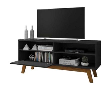 Imagem de rack paladio preto fosco pés em madeira