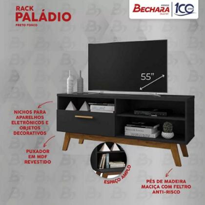 Imagem de rack paladio preto fosco pés em madeira