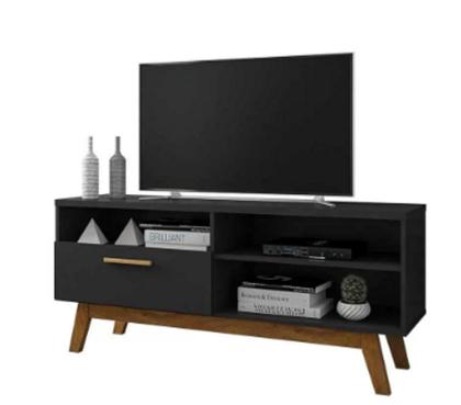 Imagem de rack paladio preto fosco pés em madeira