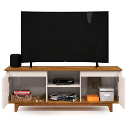 Imagem de Rack para Sala Bancada de TV 55 Pol 139cm Flow Off White/Freijó - EJ Móveis