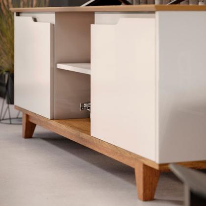 Imagem de Rack para Sala Bancada de TV 55 Pol 139cm Flow Off White/Freijó - EJ Móveis