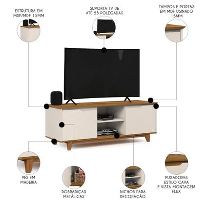 Imagem de Rack para Sala Bancada de TV 55 Pol 139cm Flow Off White/Freijó - EJ Móveis