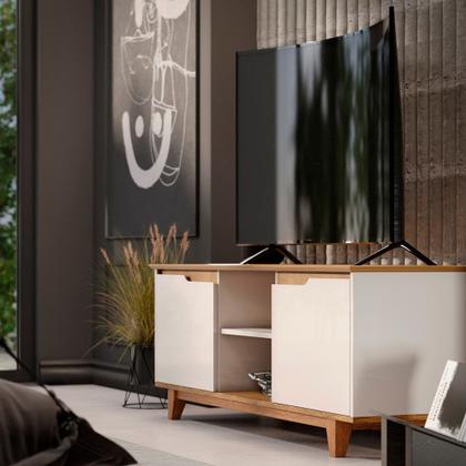 Imagem de Rack para Sala Bancada de TV 55 Pol 139cm Flow Off White/Freijó - EJ Móveis