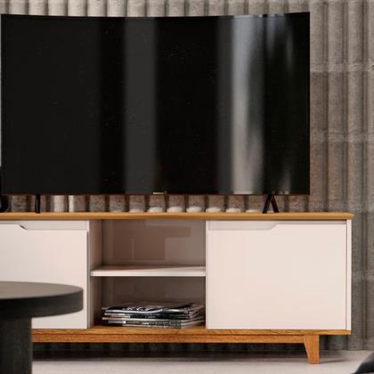 Imagem de Rack para Sala Bancada de TV 55 Pol 139cm Flow Off White/Freijó - EJ Móveis