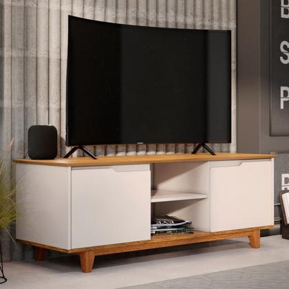 Imagem de Rack para Sala Bancada de TV 55 Pol 139cm Flow Off White/Freijó - EJ Móveis