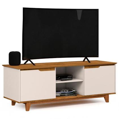 Imagem de Rack para Sala Bancada de TV 55 Pol 139cm Flow Off White/Freijó - EJ Móveis