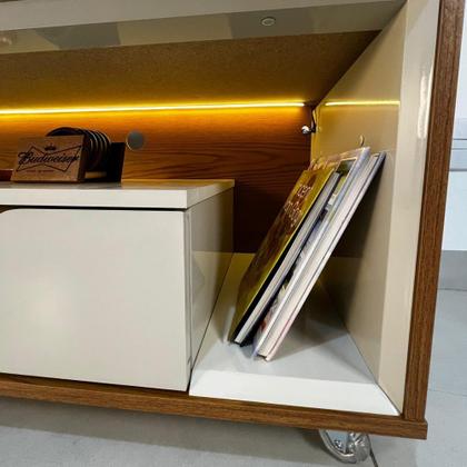 Imagem de Rack para Sala com Led e Rodízios p/TV 65 Polegadas 175cm Loop - Olivar Móveis