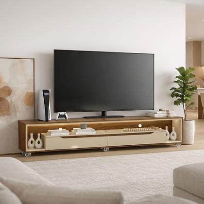 Imagem de Rack para Sala com Led e Rodízios P/Tv 70 Polegadas 220cm Loop - Olivar Móveis