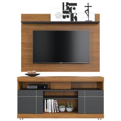 Imagem de Rack Para Sala com Painel Para TV 55 Pol Raya C04 Noce Milano Preto Fosco - Lyam Decor