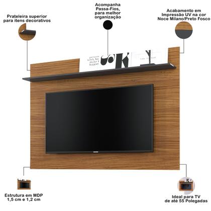Imagem de Rack Para Sala com Painel Para TV 55 Pol Raya C04 Noce Milano Preto Fosco - Lyam Decor