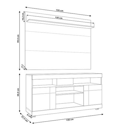 Imagem de Rack Para Sala com Painel Para TV 55 Pol Raya C04 Noce Milano Preto Fosco - Lyam Decor