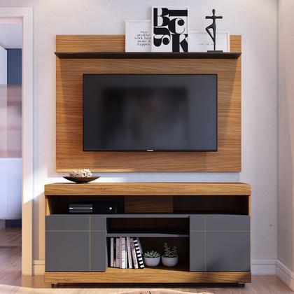 Imagem de Rack Para Sala com Painel Para TV 55 Pol Raya C04 Noce Milano Preto Fosco - Lyam Decor