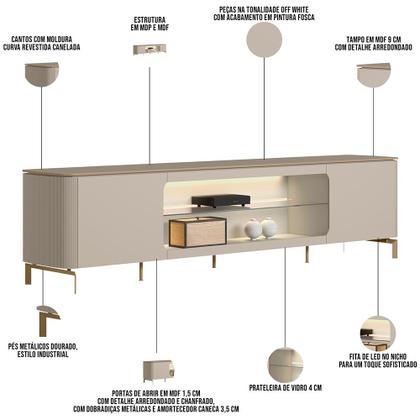Imagem de Rack Para Sala Com Painel Para TV 70 Pol Elysia L05 Off White Fosco - Lyam Decor
