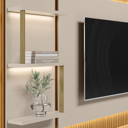 Imagem de Rack Para Sala Com Painel Para TV 70 Pol LED 297cm Spencer L05 Tauari Off White Fosco - Lyam Decor