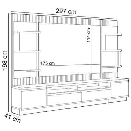 Imagem de Rack Para Sala Com Painel Para TV 70 Pol LED 297cm Spencer L05 Tauari Off White Fosco - Lyam Decor