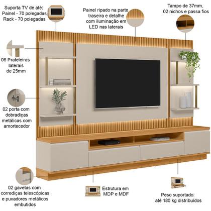 Imagem de Rack Para Sala Com Painel Para TV 70 Pol LED 297cm Spencer L05 Tauari Off White Fosco - Lyam Decor