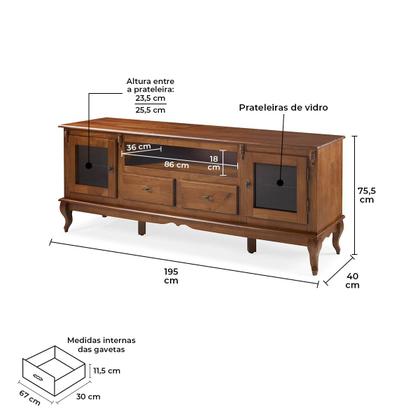 Imagem de Rack para Sala com Pés Luis XV 2 Gavetas 2 Portas e Nicho 60503 Linz Móveis - Preto/Imbuia Glazer - Preto/Imbuia Glazer - Imbuia Glazer