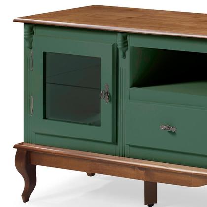Imagem de Rack para Sala com Pés Luis XV 2 Gavetas 2 Portas e Nicho 60503 Linz Móveis - Preto/Imbuia Glazer - Preto/Imbuia Glazer - Verde Musgo/Imbuia Glazer