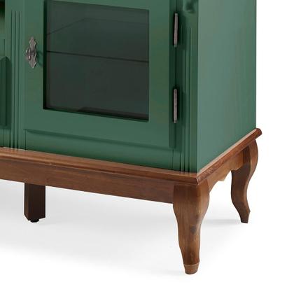 Imagem de Rack para Sala com Pés Luis XV 2 Gavetas 2 Portas e Nicho 60503 Linz Móveis - Preto/Imbuia Glazer - Preto/Imbuia Glazer - Verde Musgo/Imbuia Glazer
