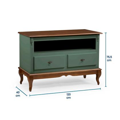 Imagem de Rack para Sala com Pés Luis XV 2 Gavetas e Nicho 60502 Linz Móveis - Verde Musgo/Imbuia Glazer