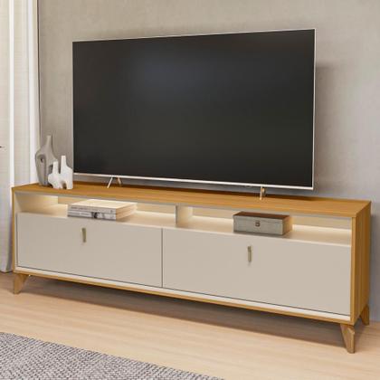 Imagem de Rack Para Sala de Estar TV 75 Pol Com LED 182cm Naomi L05 Tauari Off White Fosco - Lyam Decor