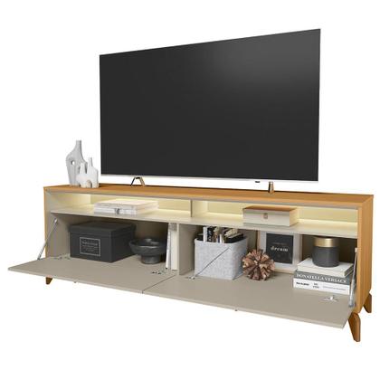 Imagem de Rack Para Sala de Estar TV 75 Pol Com LED 182cm Naomi L05 Tauari Off White Fosco - Lyam Decor